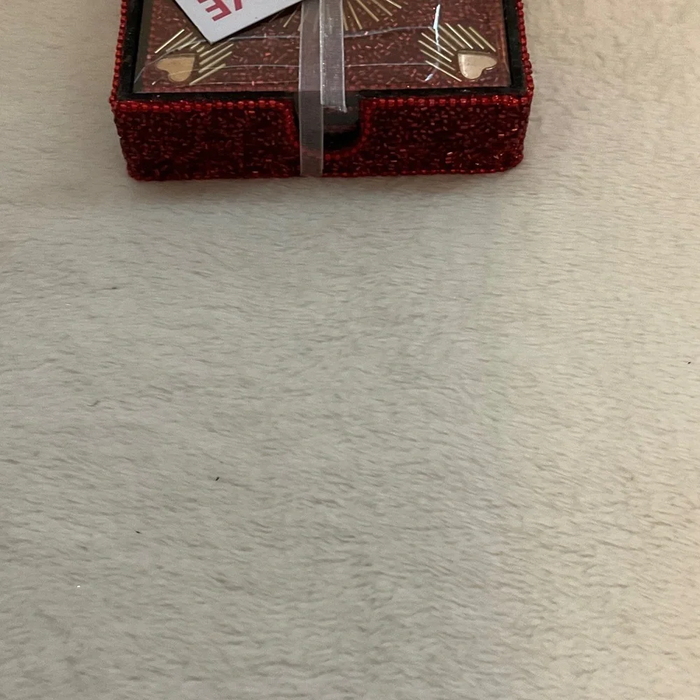 Love Themed Red and Gold Coaster Set